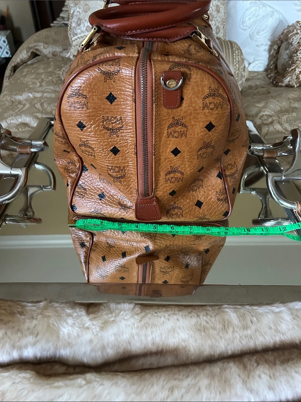 MCM Cognac Visetos Monogram Duffel with Tan Leather Trim EUC … comes with COA